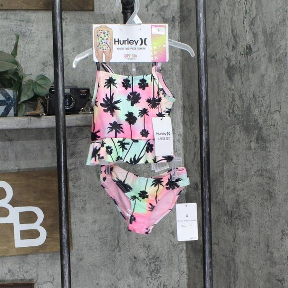 NWT Hurley UPF 50+ Palm Tree Tankini Swimsuit Set 167789b3bdadd8 4 Pink Multi - Picture 3 of 5